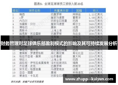 财务管理对足球俱乐部盈利模式的影响及其可持续发展分析
