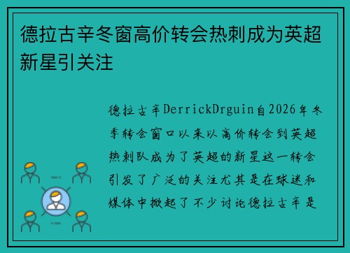 德拉古辛冬窗高价转会热刺成为英超新星引关注